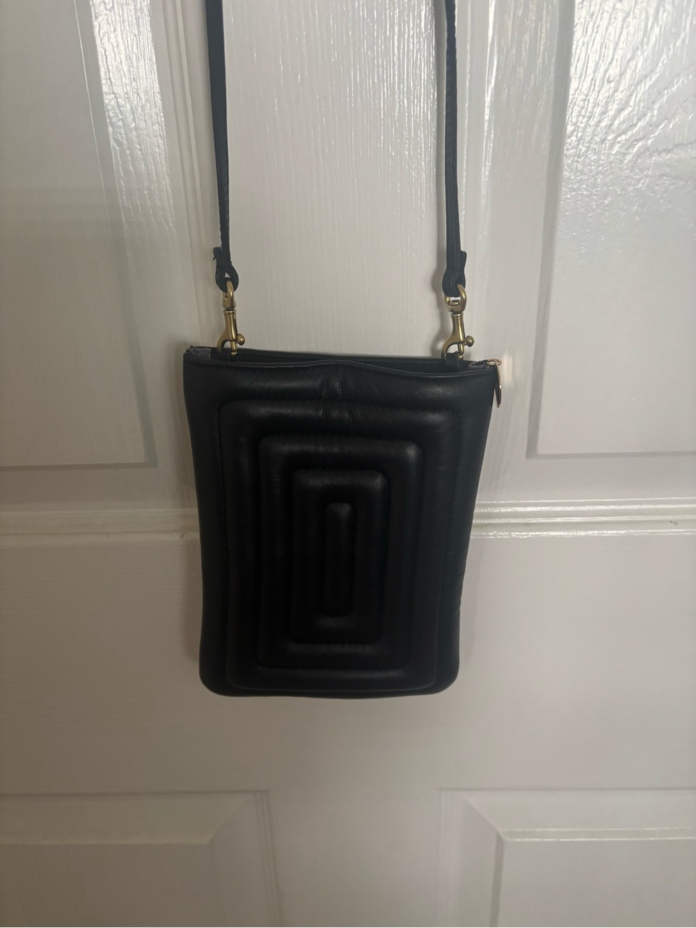 Clare V Black Quilted Crossbody Phone Pouch with Gold Hardware